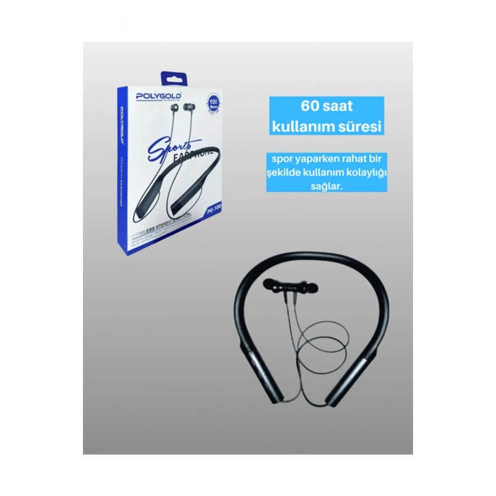 Polygold PG-100 Bluetooth 5.0 Boyun Bantlı Kulaklık – 50 Saat Konuşma Süresi, Type-C Şarj