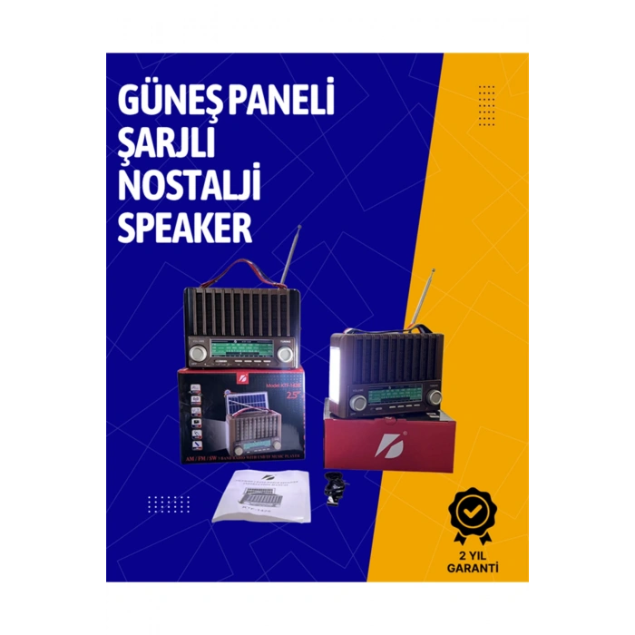 KTF-1428 Solar Enerjiyle Şarj Olabilen Bluetooth Nostalji Hoparlör – Taşınabilir, Güçlü Ses, MP3 Oku