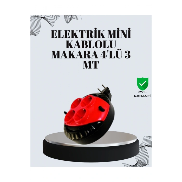 3 Metre Uzatma Kablolu 4 Prizli Makara Kırmızı