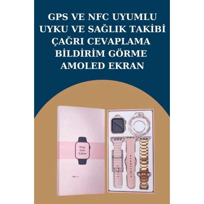 Kadınlar İçin 3 Kordonlu Akıllı Saat ve Dijital Göstergeli Powerbankli Bluetooth Kulaklık Dokunmatik