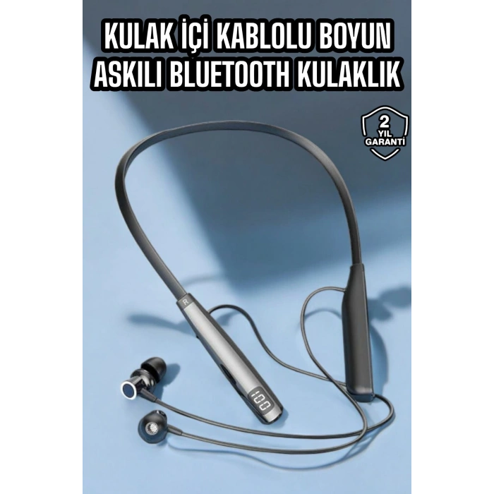 Boyun Askılı Bluetooth Kulaklık Uzun Şarj Süreli Dijital Göstergeli Kablolu
