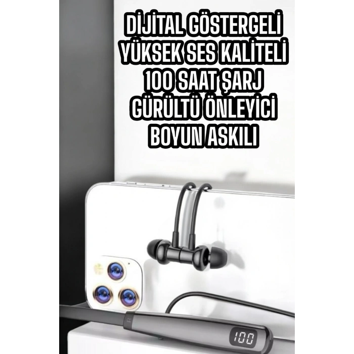 Boyun Askılı Bluetooth Kulaklık Uzun Şarj Süreli Dijital Göstergeli Kablolu