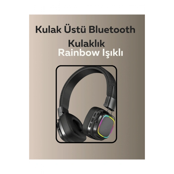 Bluetooth 5.3 Rainbow Işıklı Kulak Üstü Kablosuz Kulaklık