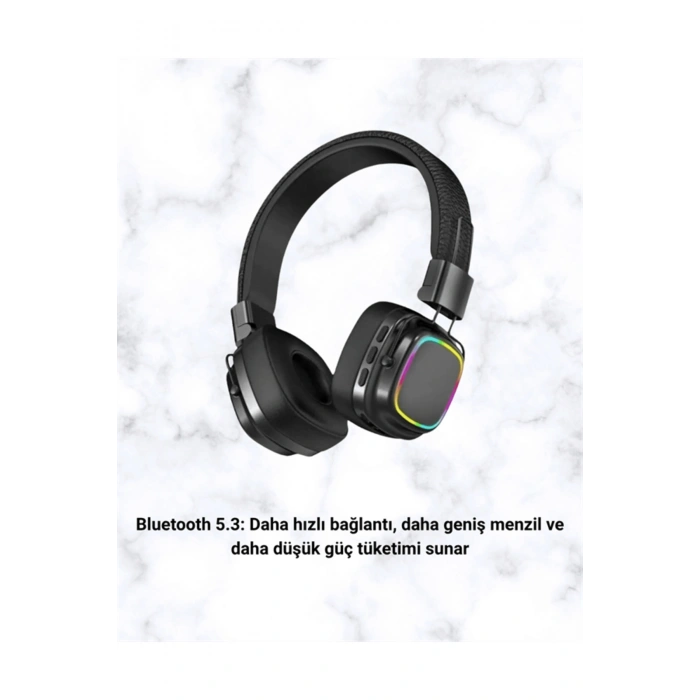 Bluetooth 5.3 Rainbow Işıklı Kulak Üstü Kablosuz Kulaklık