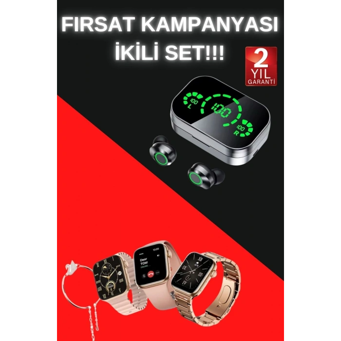 Yeni Nesil Kaliteli Akıllı Saat ve Kablosuz Bluetooth Kulaklık Yüksek Ses Kaliteli