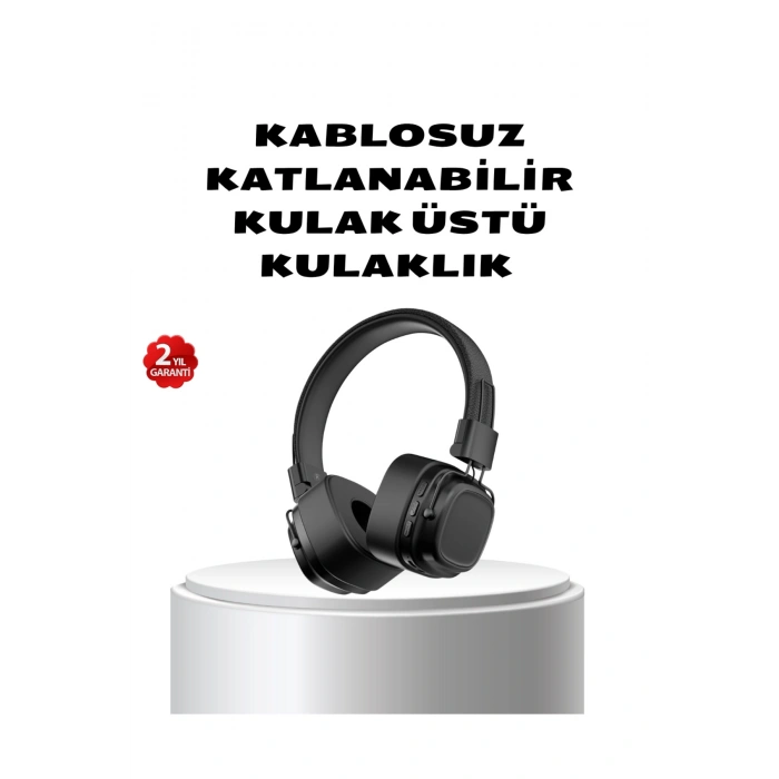 Kablosuz Kulak Üstü Bluetooth Kulaklık Güçlü Bas ve Katlanabilir Tasarım
