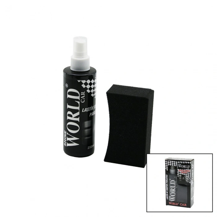 SHINE WORLD CAR  LASTİK - TAMPON  PARLATICI SPREY SETİ  PLASTİK ŞİŞE   250ML ± %10 PARLATMA SÜNGERİ (5324)