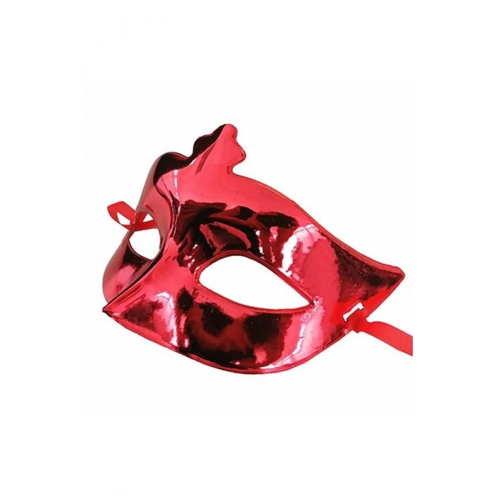 Kırmızı Renk Kostüm Partisi Ekstra Parlak Balo Maskesi 15x10 cm (5324)