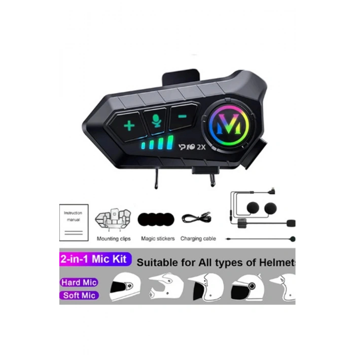y10 2x Motosiklet Kask İntercom Çift Eşleşme Rgb Işıklı Bluetooth Kulaklık 5,3