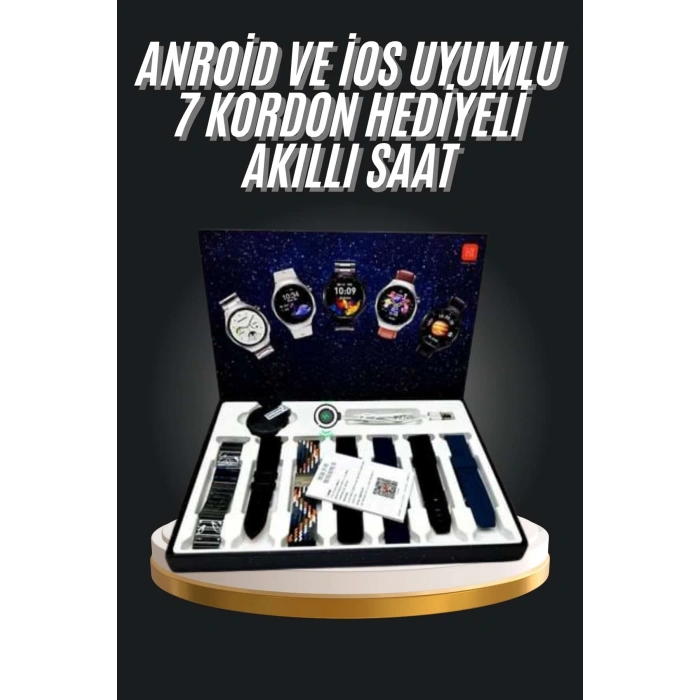 7 Kordonlu Akıllı Saat Siyah Kasa Dokunmatik Ekran Uyku ve Sağlık Takibi