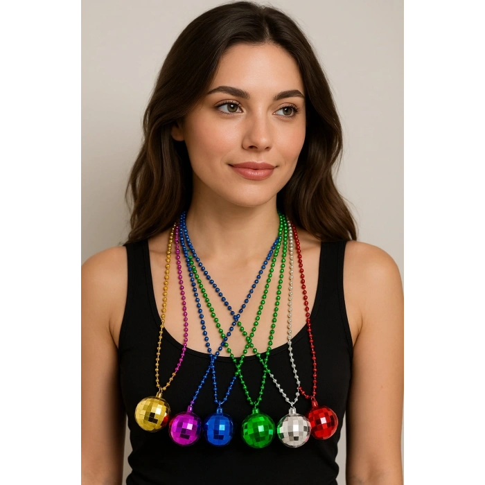 70&apos;ler 80&apos;ler ve 90&apos;lar Temalı Disko Topu Kolye Seti 6 Adet (5324)