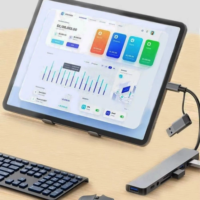 8 in 1 Usb Çevirici Notebook Macbook Type-C Uyumlu Görüntü Aktarıcı Hub (5324)