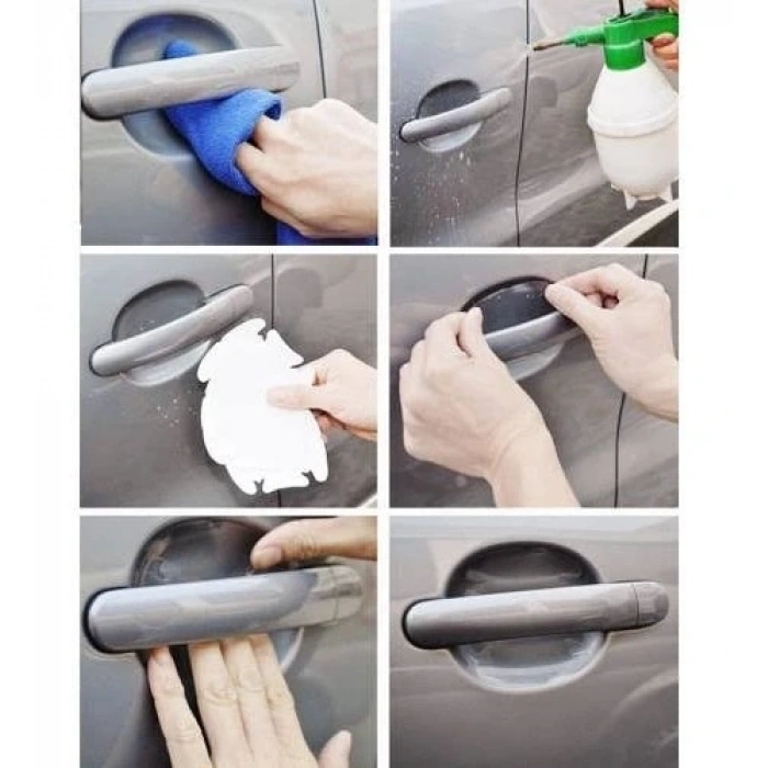9lu Set Araba Kapı Kolu Koruyucu Çizilme Önleyici Şeffaf Sticker Film Koruma Seti
