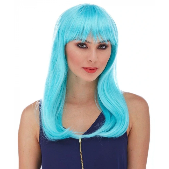 Açık Mavi Renk Uzun Düz Parti Peruğu (5324)