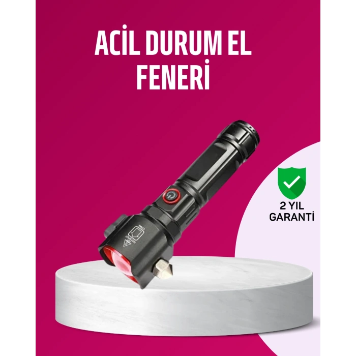 Acil Durum El Feneri Çekiç Ve Pusula Özellikli Güçlü Işık