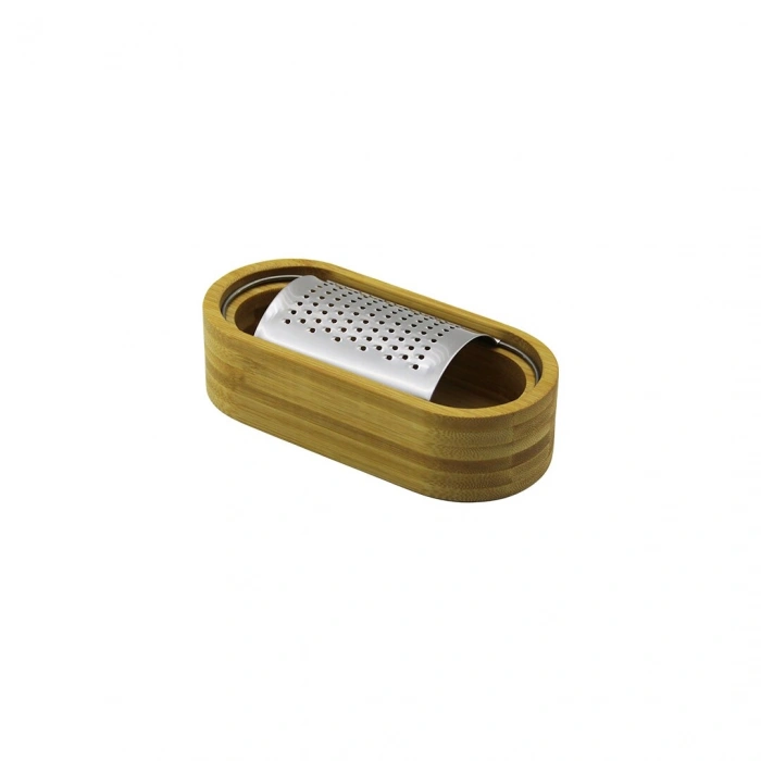 AHŞAP BAMBU HAZNELİ YATAY - OVAL METAL BOMBELİ MEYVE RENDESİ 7 X 15.5CM (5324)