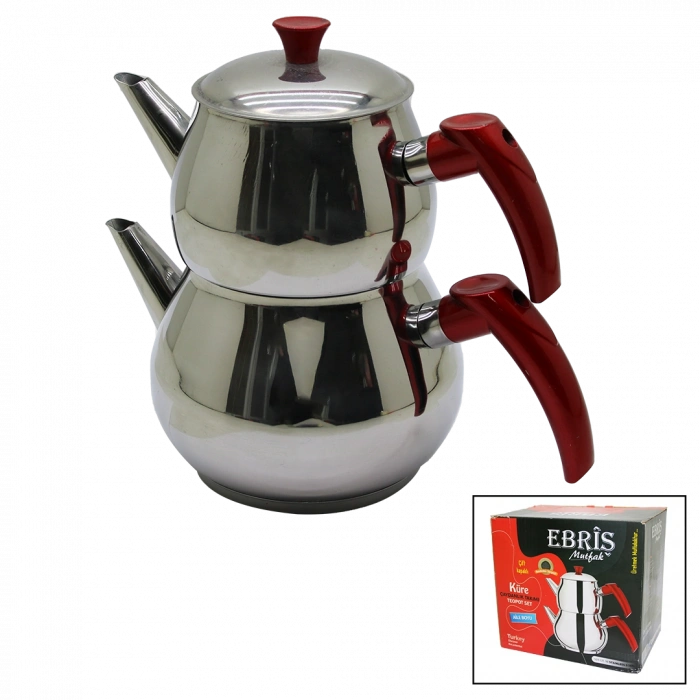 AİLE BÜYÜK BOY KÜRE ÇELİK ÇAYDANLIK SETİ ÜST: 1.2LT - ALT: 2LT (5324)