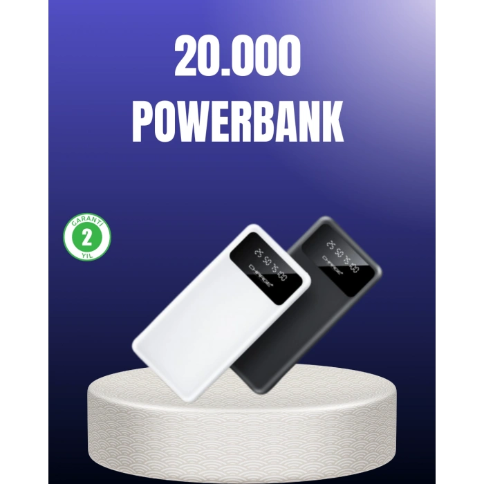 Akıllı LCD Ekranlı 20.000mAh Powerbank PD + USB + Type-C