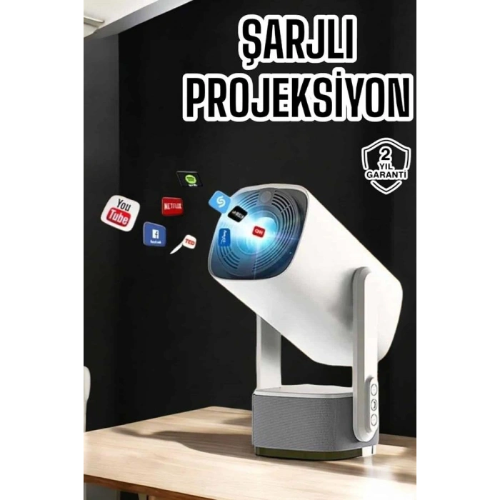 Akıllı Projeksiyon Powerbankli Taşınabilir Sinema Projektörü 4k HD Kaliteli