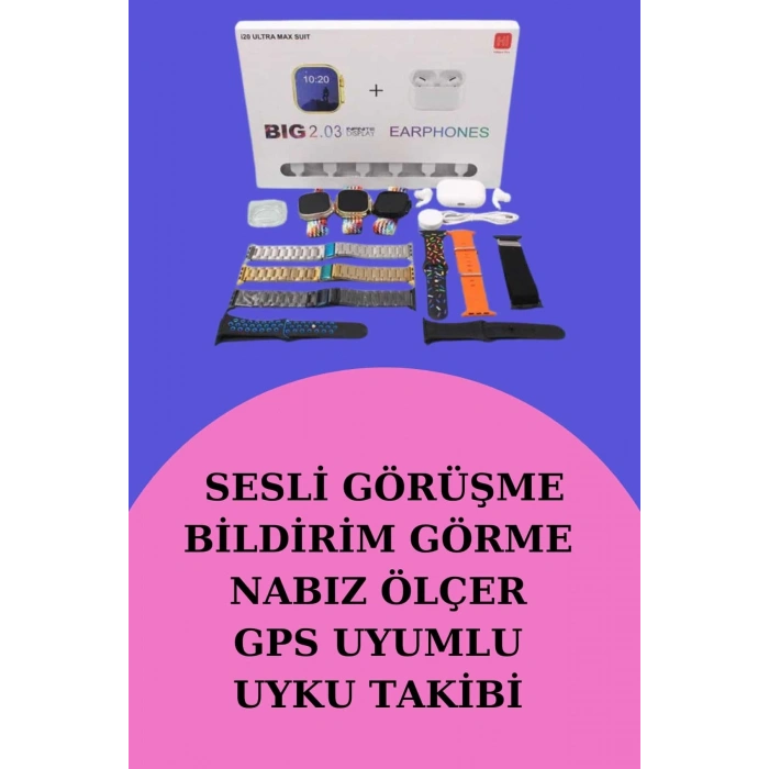 Akıllı Saat Bluetooth Kulaklık Hediyeli Bildirim Görme Sesli Görüşme Çoklu Kordon