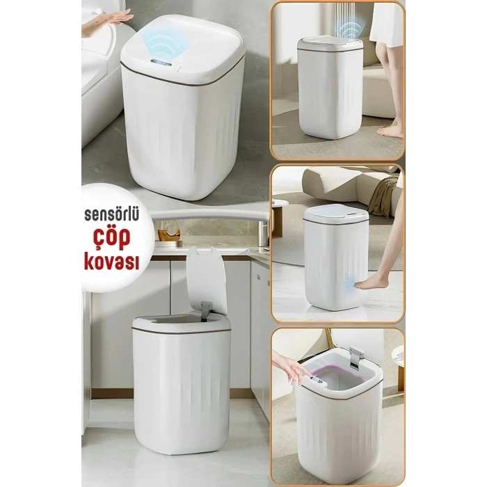 Akıllı Teknolojik Çöp Kutusu UV Işıklı Otomatik Aç Kapat Sensörlü Mutfak Banyo Ev 20L