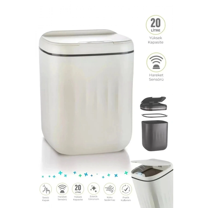 Akıllı Teknolojik Sensörlü Çöp Kovası Işık Antibakteriyel Koku Geçirmez Mutfak Banyo Wc Ofis 20l Uv