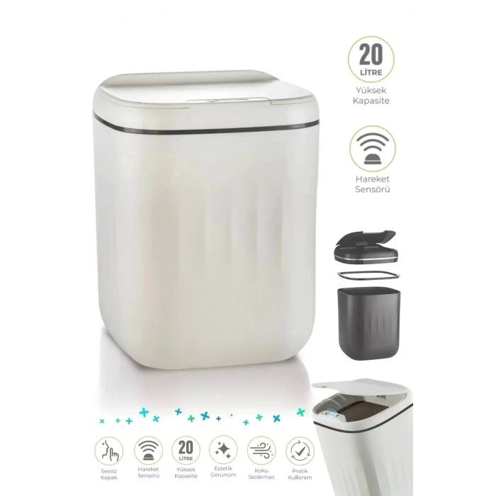 Akıllı Teknolojik Sensörlü Çöp Kovası Işık Antibakteriyel Koku Geçirmez Ofis Banyo Mutfak 20l Uv