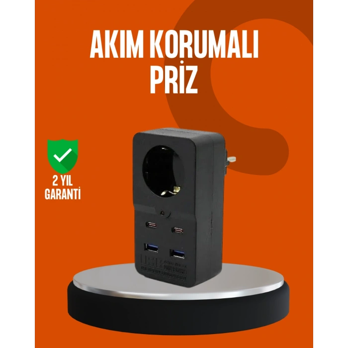 Akım Korumalı Priz 4 USB Type C Destekli Yüksek Isı Dayanımlı