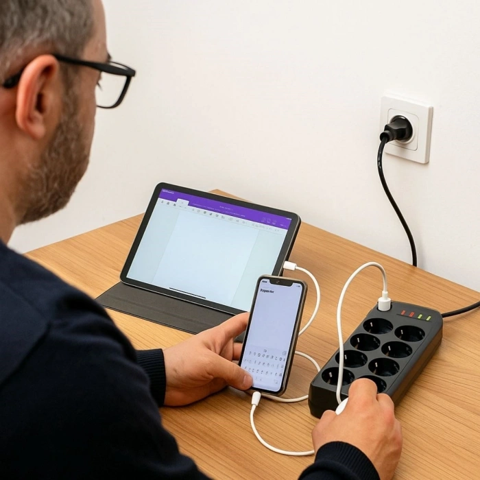 Akım Korumalı Termal Uzatma Kablosu – 8 Priz, 2 USB ve 2 Type-C Girişli, Güçlü Çoklu Priz (5324)