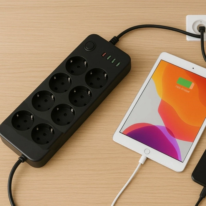 Akım Korumalı Termal Uzatma Kablosu – 8 Priz, 2 USB ve 2 Type-C Girişli, Güçlü Çoklu Priz (5324)