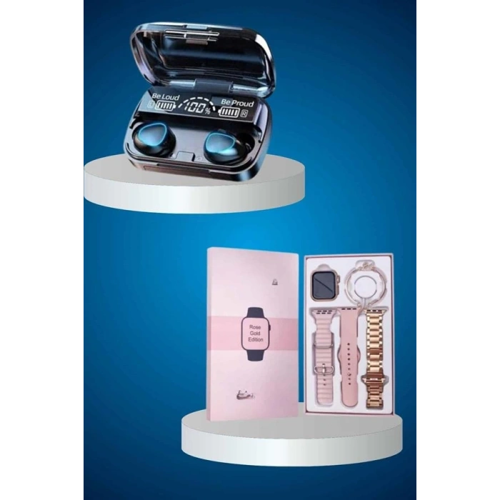 Aksesuar Hediyeli Akıllı Saat ve Dijital Göstergeli Powerbankli Bluetooth Kulaklık