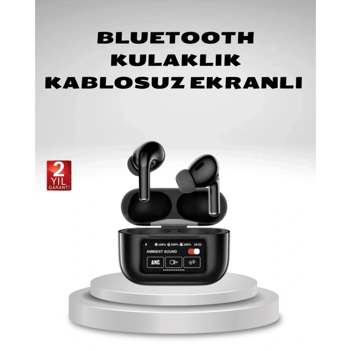 Aktif Gürültü Engelleme (ANC) Kablosuz Bluetooth Kulaklık – Dijital Ekranlı, Dokunmatik ve Uzun Pil Ömürlü