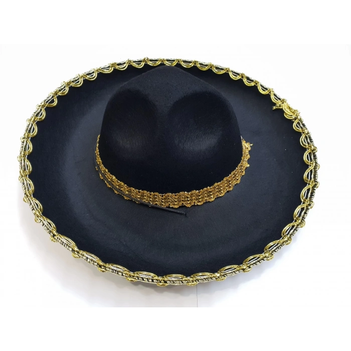 Altın Renk Şeritli Meksika Mariachi Latin Şapkası 55 Cm Çocuk
