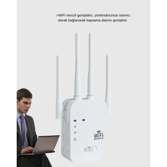 Antenli WiFi Repeater 300m2 Kapsama Alanı WPA3 Güvenlikli