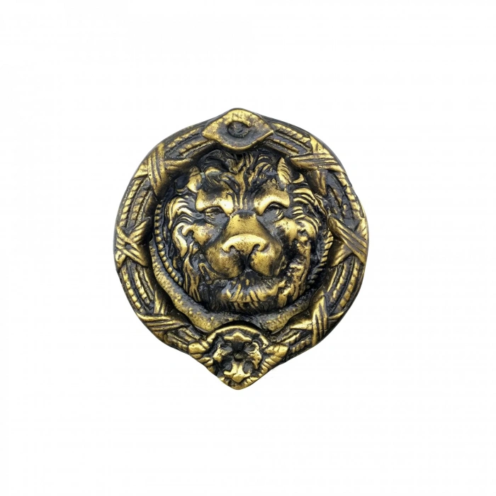 Antika Tarz Dekoratif Pirinç Aslan Kapı Tokmağı, Taktak - 185 Mm, Antik
