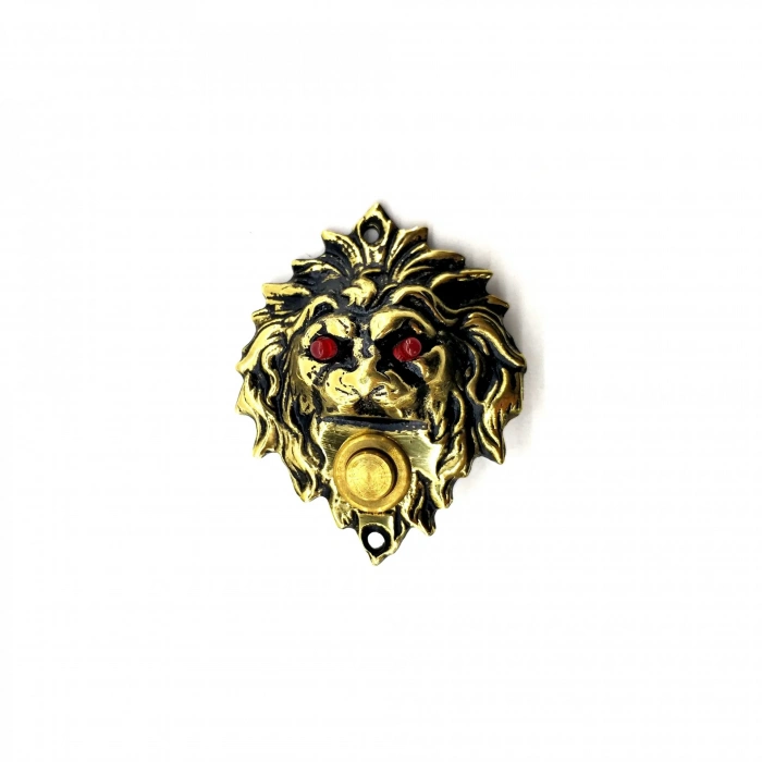 Antika Tarz Dekoratif Pirinç Aslan Kapı Zili - 100x78 Mm, Antik, Led Işıklı