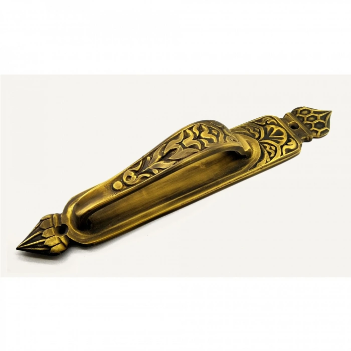 Antika Tarz Dekoratif Pirinç Kubbeli Çekme Kapı Kolu - 396x68 Mm, Antik