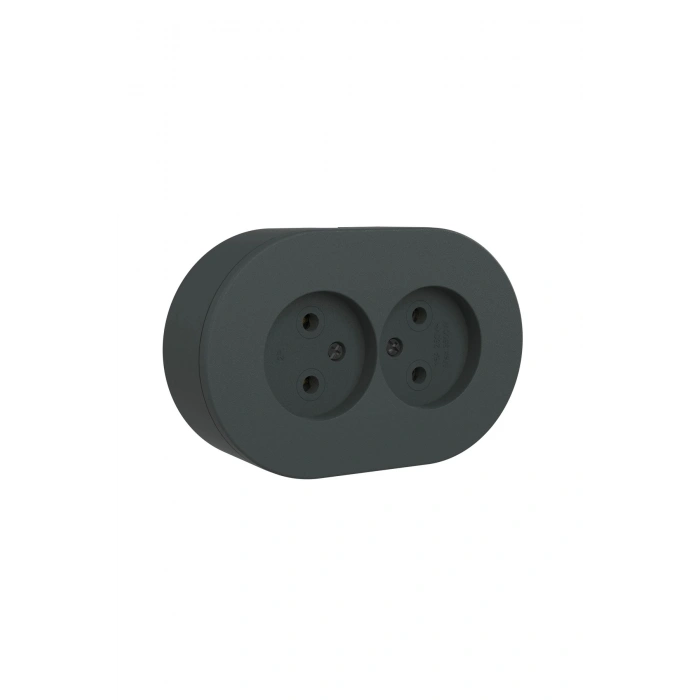 Antrasit Sıva Üstü İkili Topraklı Priz – Modern Şık Tasarım, Dayanıklı Elektrik Prizi Çiftli