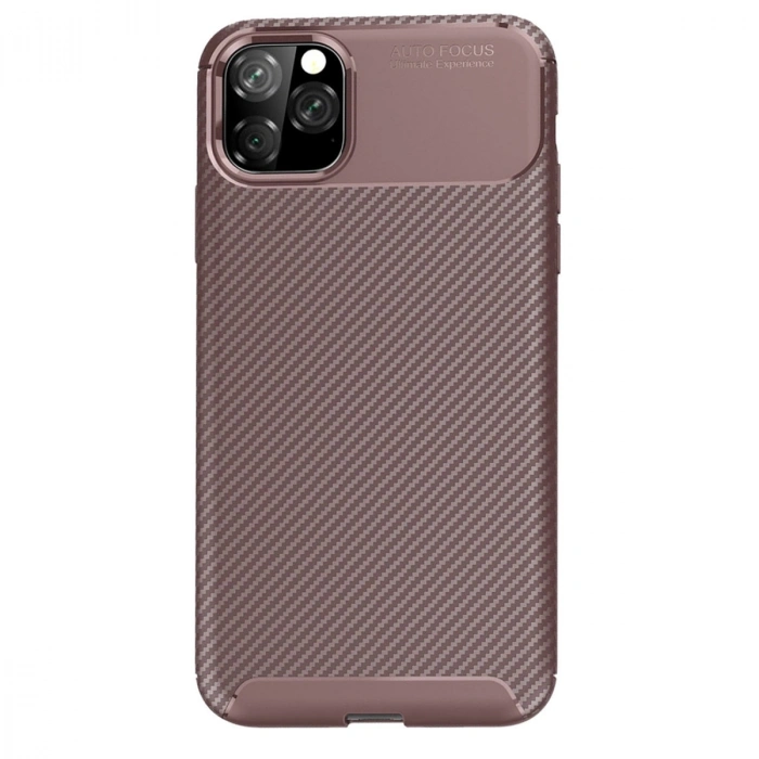 Apple İphone 11 Pro Max Kılıf Auto Focus Karbon Kapak - Kahverengi