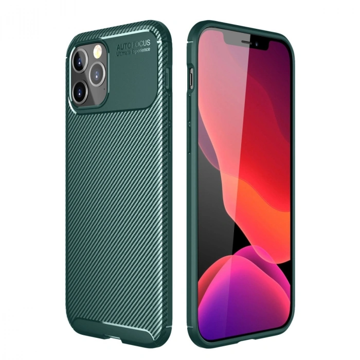 Apple İphone 11 Pro Max Kılıf Auto Focus Karbon Kapak - Yeşil
