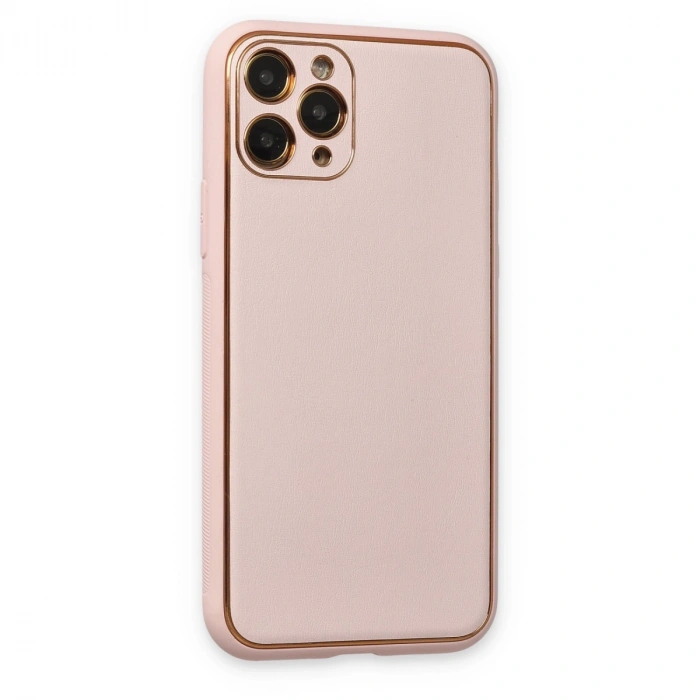 Apple İphone 11 Pro Max Kılıf Coco Deri Silikon Kapak - Pudra