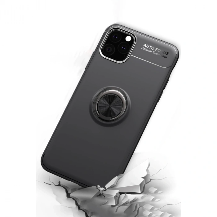 Apple İphone 11 Pro Max Kılıf Range Yüzüklü Silikon - Siyah-kırmızı