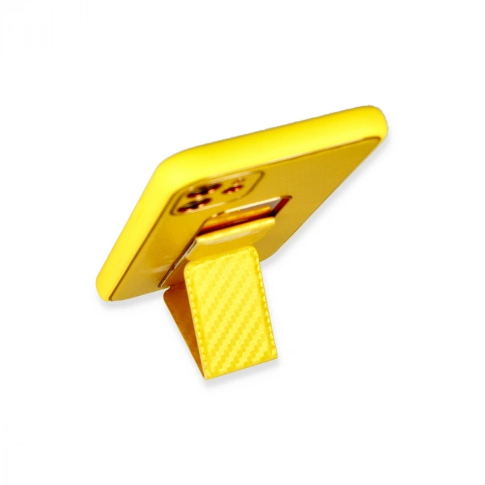 Apple İphone 12 Kılıf Coco Karbon Standlı Kapak - Sarı