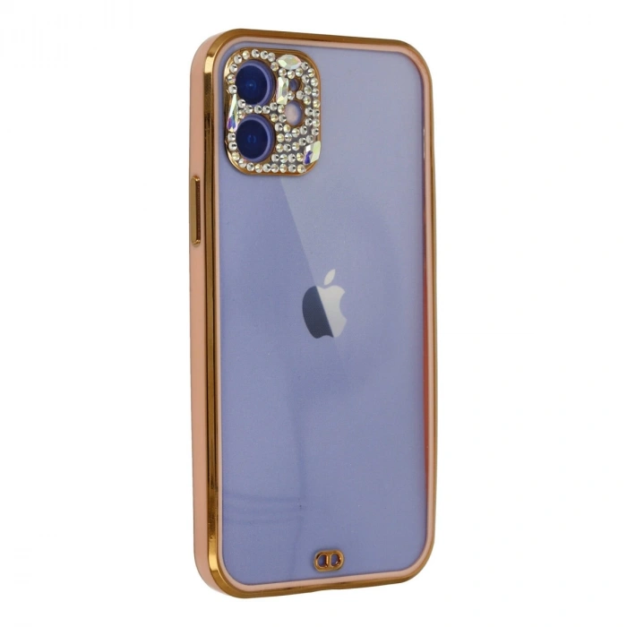 Apple İphone 12 Kılıf Liva Taşlı Silikon - Pembe