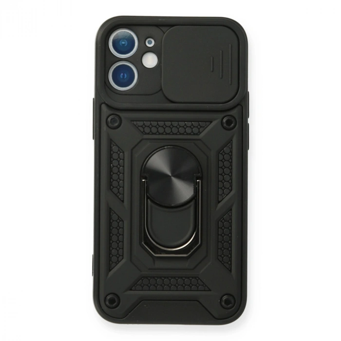 Apple İphone 12 Mini Kılıf Pars Lens Yüzüklü Silikon - Siyah