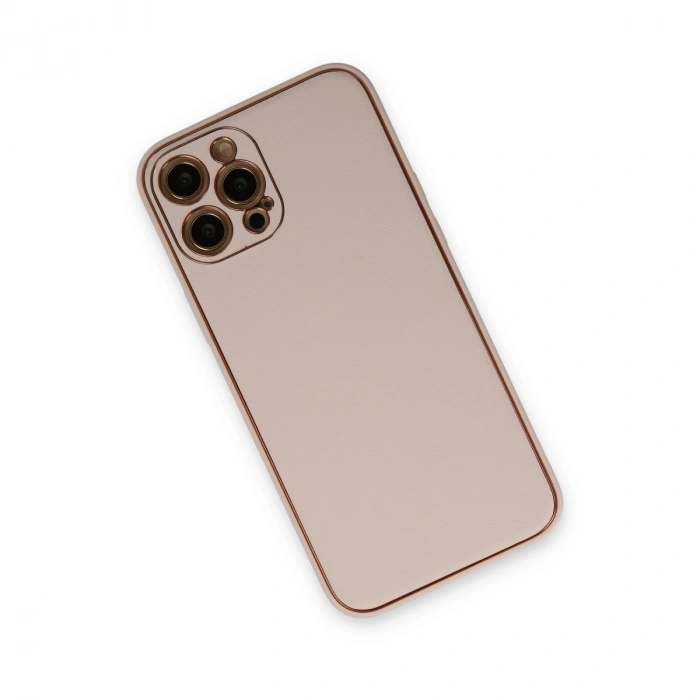 Apple İphone 12 Pro Kılıf Coco Deri Silikon Kapak - Pudra