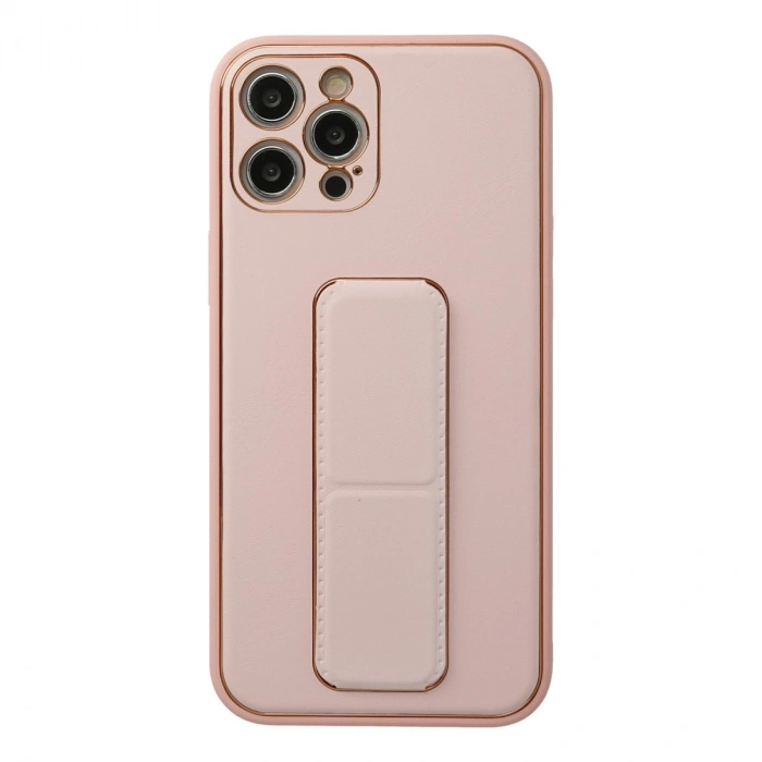 Apple İphone 12 Pro Kılıf Coco Deri Standlı Kapak - Pembe