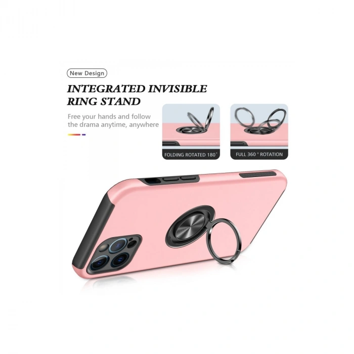 Apple İphone 12 Pro Kılıf Elit Yüzüklü Kapak - Pembe