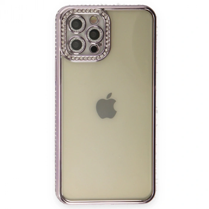 Apple İphone 12 Pro Kılıf Joke Taşlı Silikon - Mor