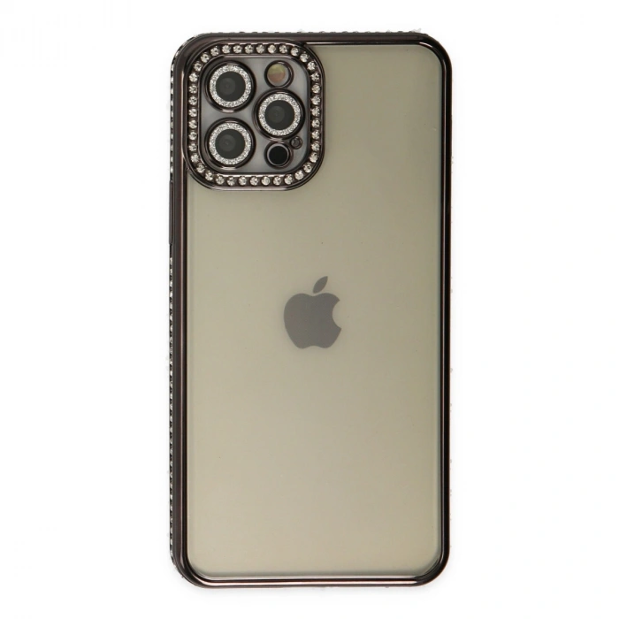 Apple İphone 12 Pro Kılıf Joke Taşlı Silikon - Siyah